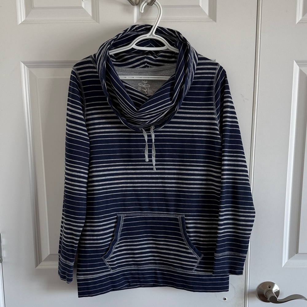 Made for Life Striped Navy and White Cowl Neck Sweater Size Medium